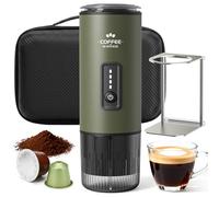 GVODE - Cafetera portátil con batería, 20 bar, cafetera expreso 3 en 1 | Cápsulas NS/DG & Molido, Auto-Calfante Cafetera Portátil para Camping, Coche y Viajes, con Bolsa y Soporte - Verde