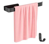 Gvolatee 1 Pieza 30CM Toallero de Baño montado en Pared con Tornillos Fijos y 1 Pieza Ganchos Combinación Aleación de Aluminio Mate, Accesorios para el Ahorro de Espacio, Negro