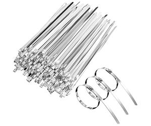 Gvolatee 100 bridas de acero inoxidable de 200 mm de largo con 125 kg de resistencia a la tracción, resistentes a los rayos UV, para rebobinado de escape, agrupación de cables, cuidado de jardín