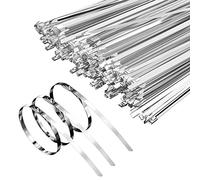 Gvolatee 100 piezas Bridas Inoxidable Resistencia Tracción 125 Kg,Bridas Metalicas 300mm Multiusos Bloqueo Automático, Para Fijación Tuberías,Reparación Cercas y Atado Cables