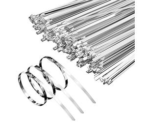 Gvolatee 100 piezas Bridas Inoxidable Resistencia Tracción 125 Kg,Bridas Metalicas 300mm Multiusos Bloqueo Automático, Para Fijación Tuberías,Reparación Cercas y Atado Cables