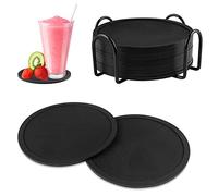 Gvolatee 12 Piezas Posavasos de Silicona Negro con Soporte, Originales Posa Vasos Redondos, Antideslizante Posavasos Proteger La Mesa, para Bebidas Vasos, de Cerveza o Bares, Tazas de Café o Té