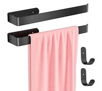 Gvolatee 2 Piezas 30CM Toalleros de Baño y 2 Piezas Ganchos Combinación Aleación de Aluminio Mate, Montado en Pared con Tornillos Fijos, Accesorios para Ahorro de Espacio Negro