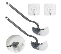 Gvolatee 2 Piezas Escobillas de Baño, Escobilla Baño con 2 Gancho Pegajoso, Escobilla de Baño en Forma de S, Cepillo WC con Limpiador de Bordes, Cepillo Inodoro para Limpieza Profunda de Baño
