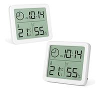 Gvolatee 2 piezas Mini Termometro Digital Casa Interior, Higrómetro de Pantalla Grande Portátil Profesional con Reloj, Medidor Humedad Blanco Preciso, Sensor Temperatura Humedad para Hogar, Oficina