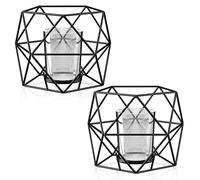 Gvolatee 2 Piezas Portavelas Geométricos de Metal, Candelabros Decorativos de Velas, Candelabro de Hierro Hueco, Soporte de Luz de Té para Bodas, Ceremonia, Aniversario, Días Festivos, Fiestas (Negra)