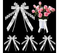 Gvolatee 30 Piezas 25x12 CM Lazos Decoracion para Coche de Boda, Lazo de decoración con corazón y Cintas para Bodas Arcos, Ramo de Novia, Envoltorio de Regalo, Fiestas, Color Blanco