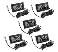 Gvolatee 5 Piezas Termómetro Acuario, Negro Termometro Nevera Frigorifico, Sensor de Temperatura, Mini Termómetro Digital LCD con Sonda Externa Impermeable para Refrigerador Congelador Acuario