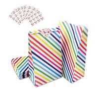 Gvolatee 50 Piezas Bolsas de Regalo Cumpleaños Infantil para Niños con 84 Pegatinas, Bolsita para Regalos de Rayas Arcoíris, Bolsa Chuches para Dulces Embalaje, para Cumpleaños, Fiestas, Halloween