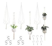 Gvolatee 6 Piezas Macramé Perchas de Cuerda Algodón para Plantas, con Ganchos Tornillos y en S, Planta Suspensión Colgador Techo, Soporte Macetas Decorativas Colgante Interior, Maceteros Colgantes