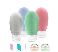 Gvolatee 9 sets Botellas de Viaje de Silicona(4 pcs Botella silicone) 100ml, Rellenables y a Prueba de Fugas - Contenedores con Bolsa de Transporte para Gel Cosmetica, Champús, Loción, Acondicionador