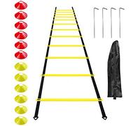 Gvolatee Accesorios de Entrenamiento de fútbol Escalera de coordinación Escalera de Entrenamiento, escaleras de coordinación con 12 Conos 4 Postes Juego de Entrenamiento de fútbol