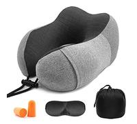 Gvolatee Almohada de Viaje Viscoelástica de Espuma, Almohada de Memoria, Almohada ortopédica Cervical para Avión Tren Coche Viajando con máscara de Ojos y Tapones para los oídos(Gris)