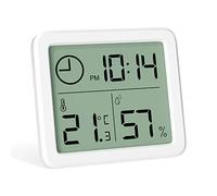 Gvolatee mini Termometro Digital Casa Interior, Higrómetro de Pantalla Grande Portátil Profesional con Reloj,Sensor Temperatura Humedad para el Hogar, Medidor Humedad Blanco Preciso, la Oficina