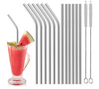 Gvolatee Pajitas Reutilizables Acero Inoxidable 12 Piezas (6 Rectas + 6 Curvas), Pajitas Comestibles de 21 cm con 2 Cepillos de Limpieza, Leche Helada,Pajitas Metal para Cócteles, Batidos