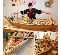 Gvqng Barco De Sushi De Madera, Plato De Sushi En Forma De Barco, Sushi-Sashimi Platos De Bambú, Estilo Japones Bandeja De Sushi De Bambú Plato De Aperitivo, para Restaurante,A,100 * 32.5cm