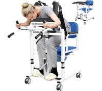 Gvqng Silla De Transferencia Y ElevacióN para Pacientes 6 En 1, Silla De Ruedas De Asistencia con Elevador HidráUlico PortáTil, ReposapiéS De Altura Ajustable,Azul