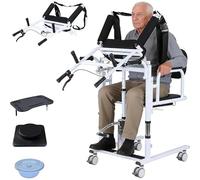 Gvqng Silla De Transferencia Y ElevacióN para Pacientes 6 En 1, Silla De Ruedas De Asistencia con Elevador HidráUlico PortáTil, ReposapiéS De Altura Ajustable,Negro