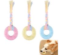 GVSS 3 piezas juguete cachorro para dientes de goma con cuerda,Circular | 360 ° masaje de encías anti-placa, TPR, alivia el estrés ansiedad separación,Corrige mordeduras,Apto para perros pequeños