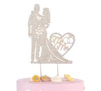 GVSS - Figura decorativa para tarta de boda (23,5 x 10 cm, topper metálico, nupcial y novio, decoración de tarta de boda con pedrería, decoración elegante para compromiso y San Valentín