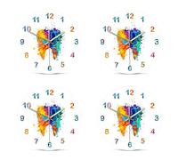 Gvvsjgdbis 4X Acuarela Impresión de Pintura de Dientes Reloj de Pared El Gabinete Dental Arte de Pared No Ticking Reloj de Pared Dentista Ortodoncista