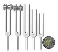 Gvvsjgdbis Juego de tenedores de afinación de resonancia para curación, horquilla de afinación de aleación de aluminio de 128 Hz, 136.1 Hz, 256 Hz, 384 Hz, 512 Hz y activador de disco de hockey