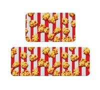 GVYGVY Alfombrillas de cocina antifatiga para suelo, 2 piezas, alfombras de cocina con estampado de palomitas rojas y blancas, lavables y antideslizantes, alfombra de pie para oficina, baño