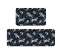 GVYGVY Alfombrillas de cocina antifatiga para suelo, 2 piezas, diseño de lobo y cielo estrellado, lavable, antideslizante, alfombra de pie para oficina, baño, lavandería, decoración del hogar y