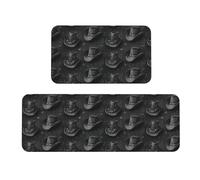 GVYGVY Alfombrillas de cocina antifatiga para suelo, 2 piezas, diseño retro de sombrero de vaquero negro, lavable, antideslizante, alfombra de pie para oficina, baño, lavandería, decoración del hogar
