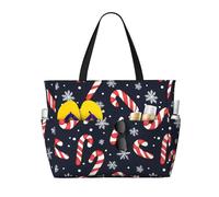 GVYGVY - Bolsa de playa grande para mujer resistente a la arena con estampado de copos de nieve y caña de azúcar de cebada - Bolso de mano con cremallera