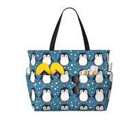 GVYGVY - Bolsa de playa grande para mujer resistente a la arena, diseño de pingüino de dibujos animados impreso 1 impreso verano viaje trabajo bolso de mano con cremallera