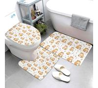 GVYGVY Juego de alfombras de baño de 3 piezas, diseño de dibujos animados de hámster, absorbentes, antideslizantes, lavables, cubierta de tapa de inodoro en forma de U, tapete de contorno, tapete de