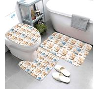 GVYGVY Juego de alfombras de baño de 3 piezas, diseño de nueces de hámster de dibujos animados, absorbentes, antideslizantes, lavables, cubierta de tapa de inodoro en forma de U, tapete de contorno