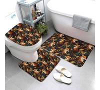 GVYGVY Juego de alfombras de baño de 3 piezas, diseño retro de zorro del bosque, absorbentes, antideslizantes, lavables, cubierta de tapa de inodoro en forma de U, tapete de contorno, tapete de ducha
