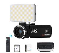 GWAEPU Videocámara 4K Ultra HD: videocámara con zoom digital de 18X, 30 FPS 48 MP, 3.0 pulgadas, rotación de 270 grados, con luz de relleno y control remoto, color negro