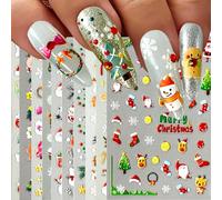 GWAWG 10 hojas de pegatinas navideñas para decorar las uñas, relieve 3D con renos, Papá Noel, muñecos de nieve y copos de nieve, adhesivos autoadhesivos, accesorios de decoración y diseño para adultos