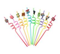 GWAWG 10 pajitas reutilizables para juegos, colores aleatorios, pajitas de minero rizadas, de plástico duro, para fiestas de cumpleaños de niños y adultos