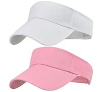 GWAWG 2 piezas de gorra con protección UV para mujer, transpirable, ajustable, visera de sol ajustable, para playa, ciclismo, correr, color blanco y rosa, talla única