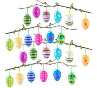GWAWG 24 decoraciones de huevos de Pascua, adornos colgantes, plástico, Pascua, tradicional