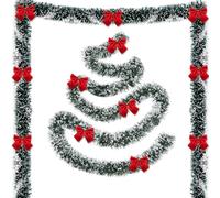 GWAWG 4 piezas de guirnaldas de Navidad con 12 arcos rojos para la decoración del árbol de Navidad, guirnalda artificial verde oscuro para las escaleras de la casa, manto, chimenea, interior, exterior