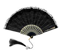 GWAWG Abanico de mano plegable de encaje negro con colgante, elegante mano sostenida a mano, ventilador plegable para decoración del hogar, festival, regalo, boda, fiesta.