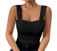 GWAWG Chaleco de cuello cuadrado, pellizco de cintura corta, chaleco sin mangas, sexy y lindo, top apretado de verano, chaleco liso simple, chaleco de fotografía callejera, Negro , XXL