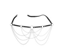 GWAWG Cinturón gótico con cadena de cuero con cadena para el cuerpo, cadenas de vientre de piel, cadena de cintura punk plateada, accesorios para el cuerpo del club nocturno, accesorios para mujeres