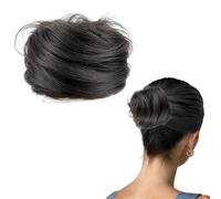 GWAWG Coletero con goma para el pelo, moño fino, moño falso, postizo, pelo real, para mujeres, coletero con pelo, extensiones de pelo, bodas, fiestas, uso diario (negro natural)