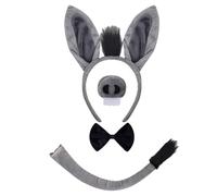 GWAWG Donkey - Juego de 4 piezas para disfraz de donkey ears, diadema, lazo para la nariz, decoración de fiesta para Halloween, carnaval
