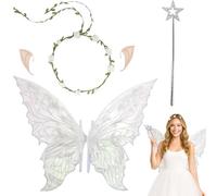 GWAWG Fairy Wings Costume, Fairy Angel Princess Set, Fairy Wings Adults,Elf Wings with Elf Ears, Flower Wreath, Sparkling Angel Wings for Kids, Girls in Carnival, Fancy Dress, Theme Party, Halloween