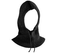GWAWG Gorro con capucha cálida con cordón, pasamontañas de punto, gorro de calavera, gorro de bufanda, sombreros de invierno para mujeres y hombres, Negro, Talla única