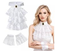 GWAWG Jabot de encaje victoriano con 2 puños, accesorio de disfraz gótico steampunk de vampiro para carnaval, Halloween, fiestas temáticas de cosplay