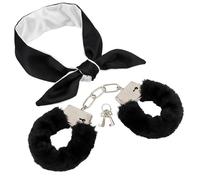 GWAWG Juego de esposas y venda para parejas, puños suaves negros y máscara de ojos para adultos, accesorios de dormitorio, regalo del día de San Valentín, disfraz de juego de rol