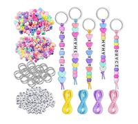 GWAWG Kit de fabricación de llaveros para niños y adolescentes, juego de 566 llaveros con cuentas de letra, cuentas coloridas, cuentas de corazón y cordones - Kit de manualidades para pulseras de
